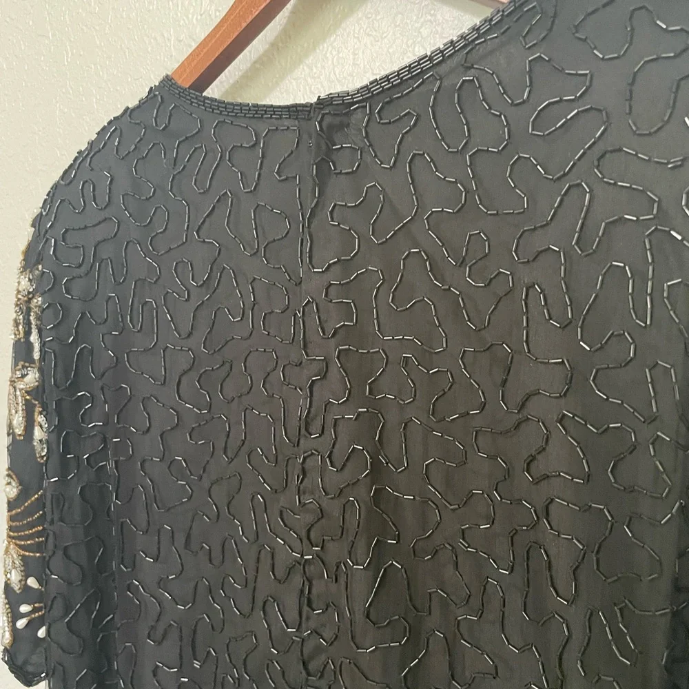 Vintage Plus Size 100% Silk Beaded Blouse - Picture 11 of 13